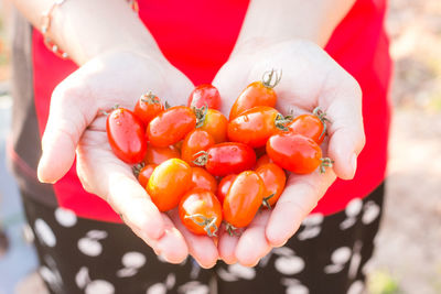 Woman holding red tomatoes