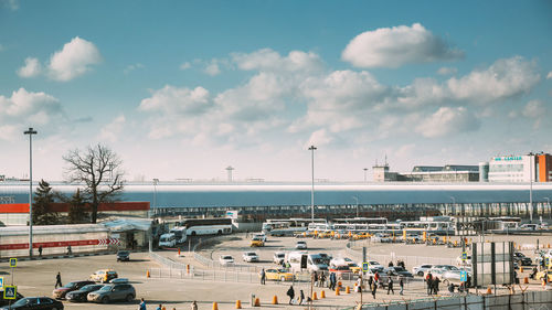 High angle view of cityscape against sky