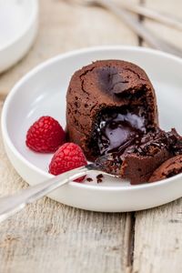 Close-up of ice cream in plate on table