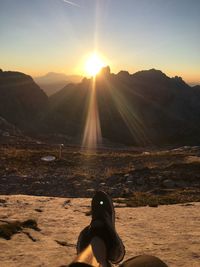 Scenic view of mountains against sky during sunset