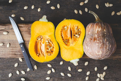 Directly above shot of pumpkins on table