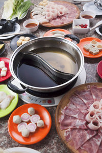 High angle view of food on table