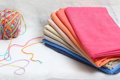 High angle view of multi colored pencils on table