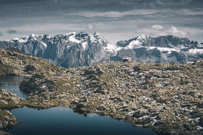 Scenic view of snowcapped mountains against sky