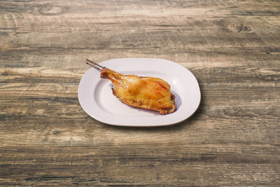 High angle view of dessert in plate on table