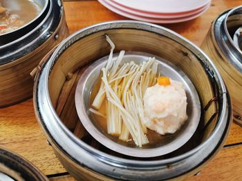 High angle view of food in bowl on table