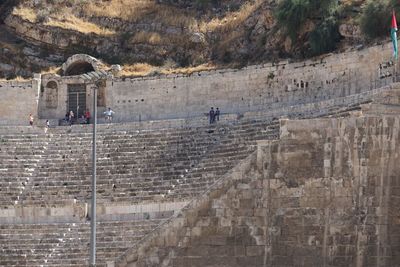 View of steps on stone wall