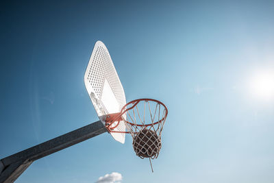 Low angle view of basketball hoop against sky