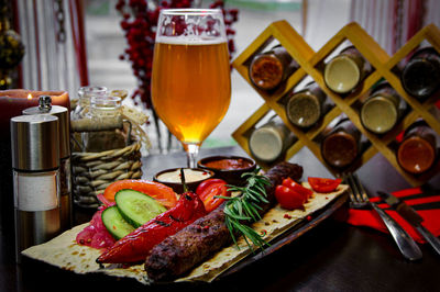 Close-up of fruits served on table