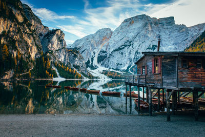 Scenic view of snowcapped mountains against sky during winter