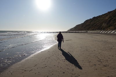 Rear view of man walking on beach
