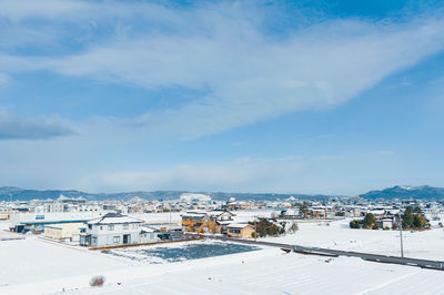 High angle view of townscape against sky