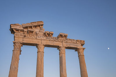 Roman temple of apollo under clear sky at dusk in side, turkey