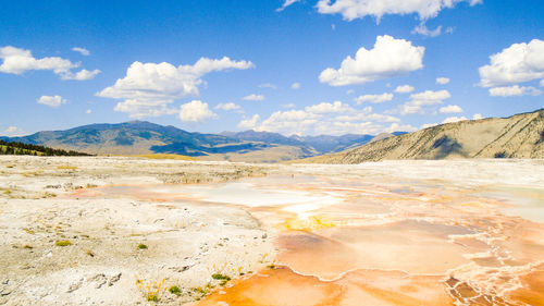 Scenic view of mountains against cloudy sky