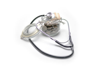 High angle view of eyeglasses on table
