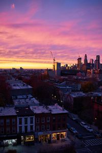 Buildings at sunset