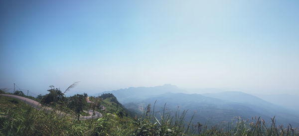 Scenic view of mountains against clear sky