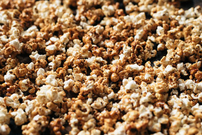 Full frame shot of popcorn on table