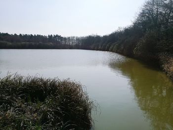 Scenic view of lake against clear sky