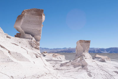 Rock formations on landscape against clear sky