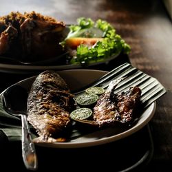 Close-up of food in plate on table