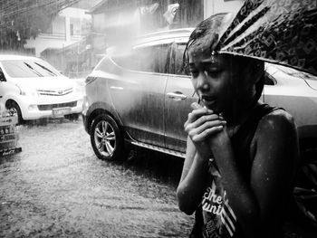 Woman in parking lot