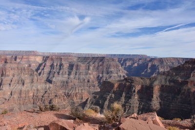 View of rock formations against cloudy sky