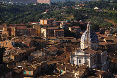 High angle view of buildings in city