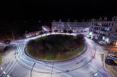 High angle view of road in city at night