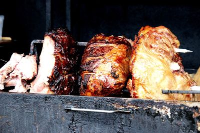 Close-up of meat on barbecue grill