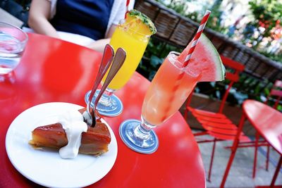 High angle view of ice cream on table in restaurant