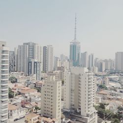 High angle view of cityscape against clear sky