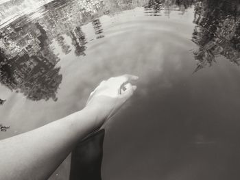 High angle view of person swimming in lake