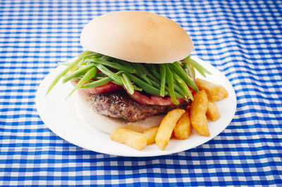 Close-up of burger on plate