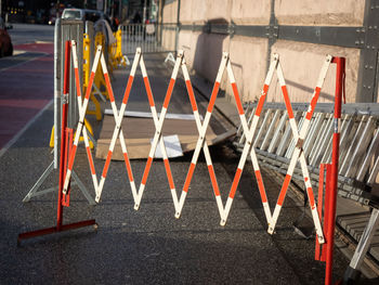 Fence on street in city