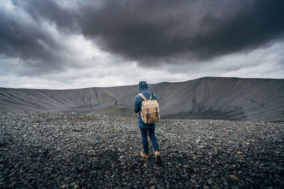 Rear view of man on mountain road