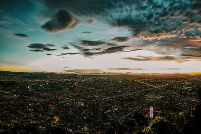 High angle view of townscape against sky during sunset