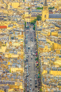 High angle view of street amidst buildings in city