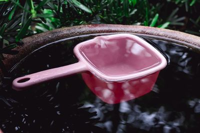 High angle view of water in container