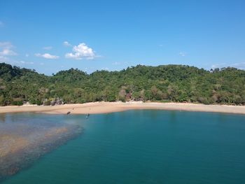 Scenic view of swimming pool by sea against sky