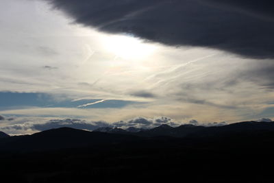 Scenic view of silhouette mountains against sky during sunset