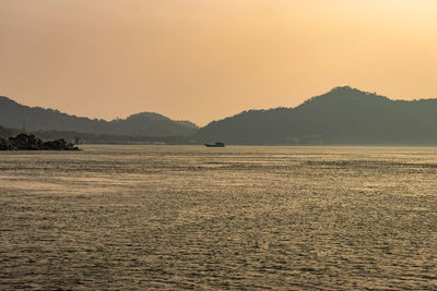 River island at dusk with pristine view