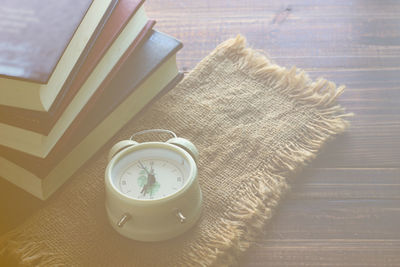 High angle view of coffee on table