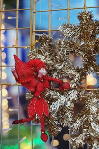 Close-up of christmas decoration hanging on tree