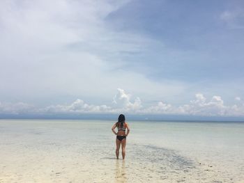 Rear view of young woman standing on beach