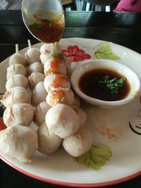 Close-up of served food in plate