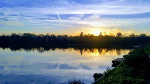 Scenic view of lake against sky during sunset