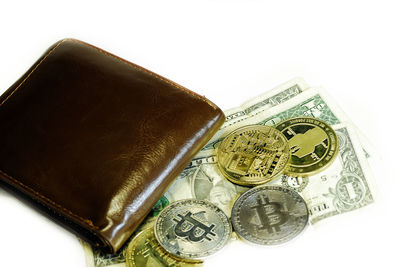 Close-up of coin against white background