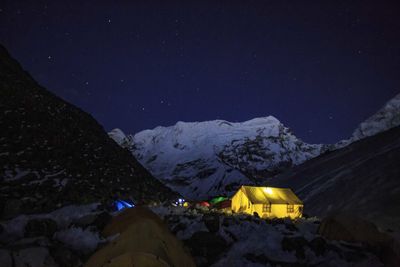 A dining tent at island peak base camp in nepal's khumbu region.