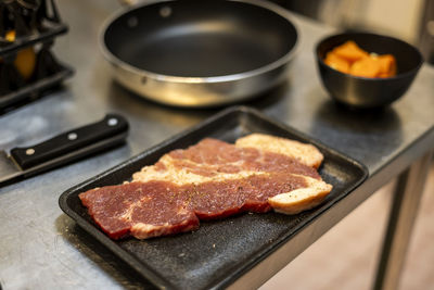 Close-up of food in plate on table